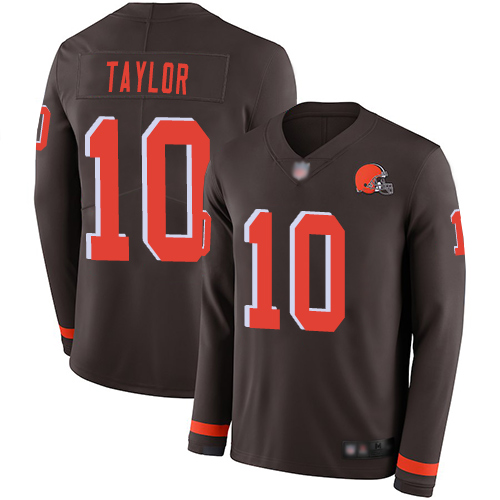 Cleveland Browns Taywan Taylor Men Brown Limited Jersey #10 NFL Football Therma Long Sleeve